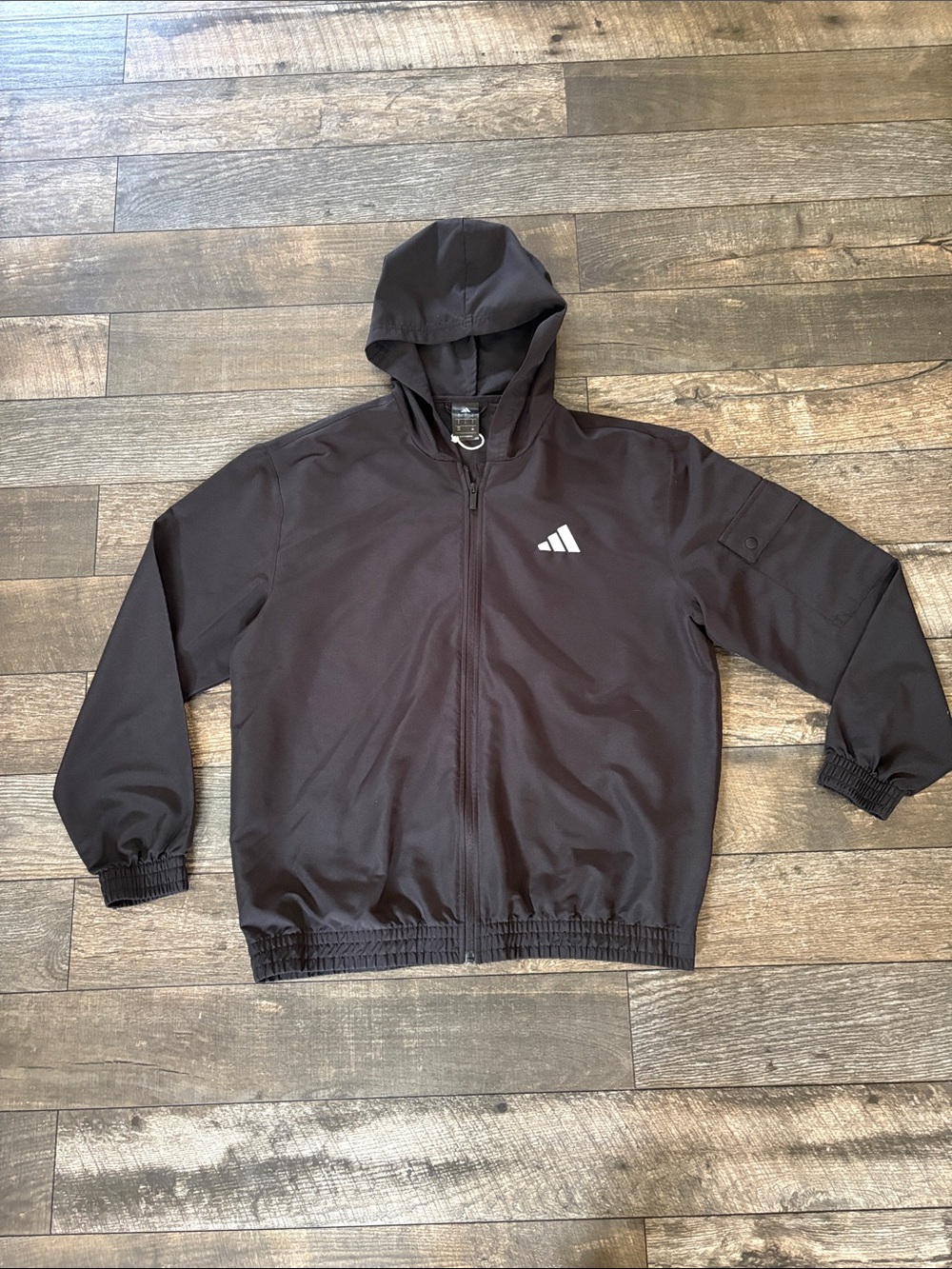 adidas Men's Black Hooded Full-Zip Windbreaker